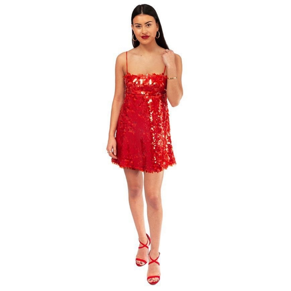 Zara Red Sequin Babydoll Party Dress